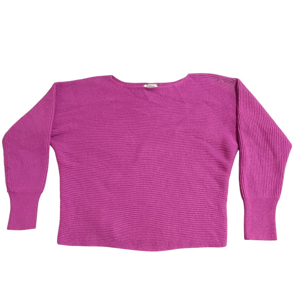 JCP Wool Blend Sweater Women Large Magenta Purple Ribbed Dolman Boat Neck